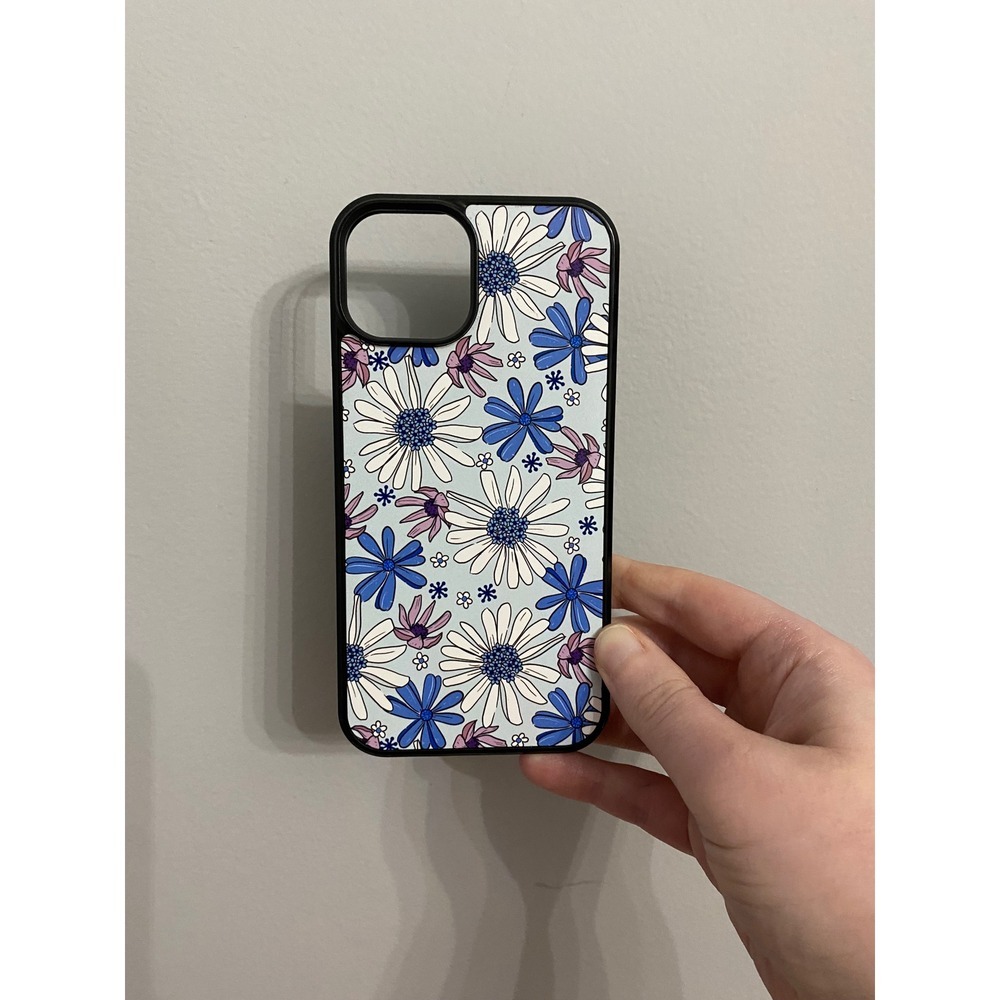 iPhone 14 Case Unisex OS Blue Floral Daisy Print Protective Bumper Cover